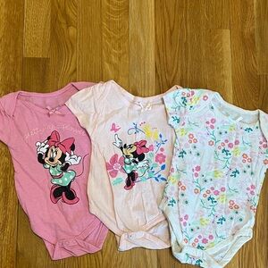 Disney Minnie Mouse Floral Bodysuit Trio - Pink, Cream, White